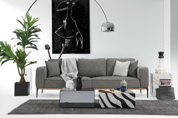 Sofagarnitur 221 Sitzer Sofa Modern Stoff Set Grau Gruppe Wohnzimmer