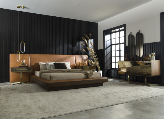 Bett Farbe Braun Kunstleder Moderner Stil Luxus Schlafzimmer Komfortabel