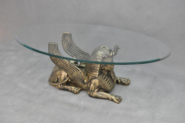Couchtisch Tisch Glastische Tische Pharao Sphinx Beistell Glas Ägypten 120x60cm