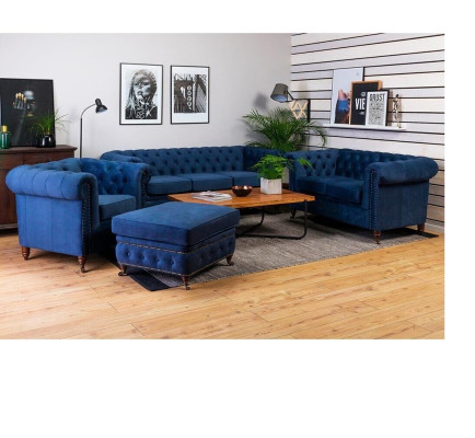 Sofagarnitur 3+1 Sitzer Sofas Couch Polster Blaue Garnitur Klassische Couchen