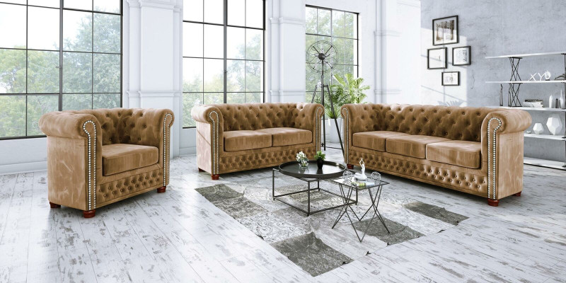 Design Sofa 3 Sitzer Chesterfield Stoff Couch Polster Sofas Textil Couchen Neu
