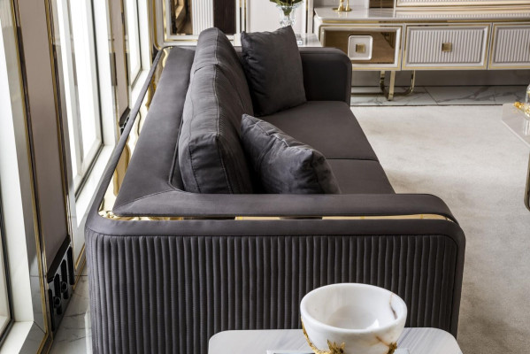 Couch Dreisitzer Sofa Möbel Luxus Sofas Couchen Metall Textil Wohnzimmer