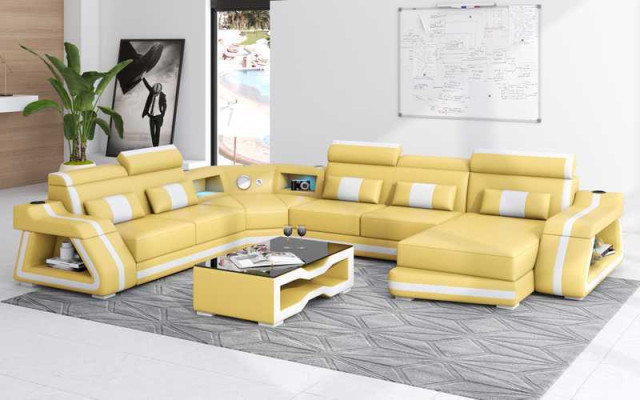Ecksofa Modern Wohnlandschaft Sofa U Form Groß Ledersofa Braun Sofas