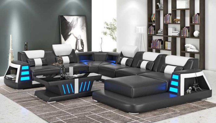 Couch Zeitgenössisch Ecksofa U Form Gelb Wohnlandschaft Ledersofa Sofa