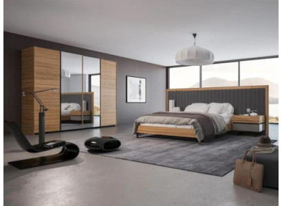 Schlafzimmer Set 3tlg Doppel Bett Modern 2x Nachttische Holz Design Komplett