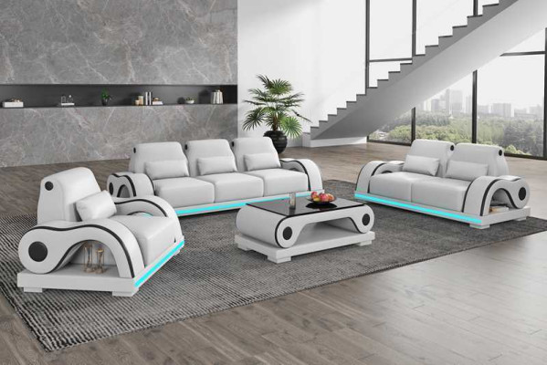 Couchgarnitur Sofagarnitur Luxus Komplette Weiß Ledersofa Couch Modern Sofa 
