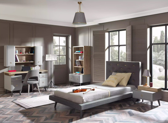 Bett 100 cm Bettgestelle Bettrahmen Kinderbett Jugendbett Stoff Grau