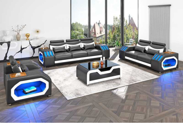 Sofagarnitur Zweisitzer Ledersofas Sessel Dreisitzer 3tlg Schwarz Set