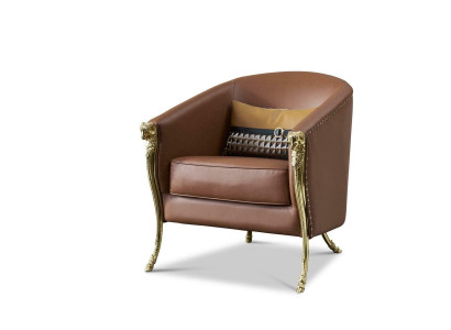 Designer Sessel 1 Sitzer Braun Leder Textil Luxus Club Lougne Sofa Einsitzer