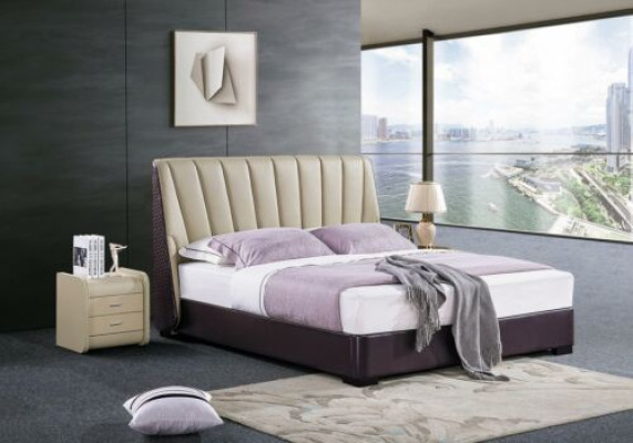 Schlafzimmer Lederbett Komplettes Bett 3 tlg. Garnitur Hotel Sets Nachttischen.