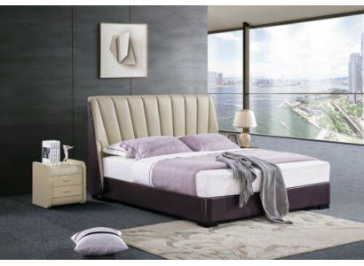 Schlafzimmer Lederbett Komplettes Bett 3 tlg. Garnitur Hotel Sets Nachttischen.