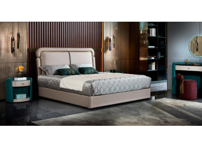 Bett Schlafzimmer Beige Doppelbett Lederbett Modern Design Möbel Holz