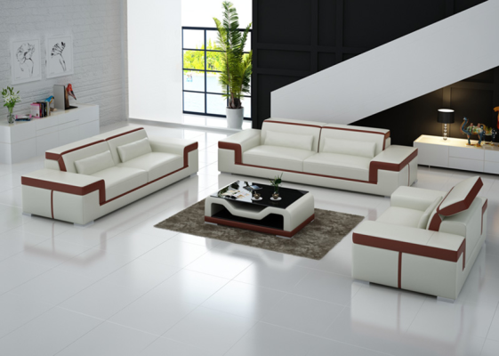 Luxuriöse Sofagarnitur Wohnzimmer 3+2 Set Garnitur Leder Polster Couchen