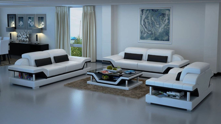 Leder Polster Couchen Sofa Luxuriöse Sofagarnitur 3+2 + Couchtisch Garnitur Neu