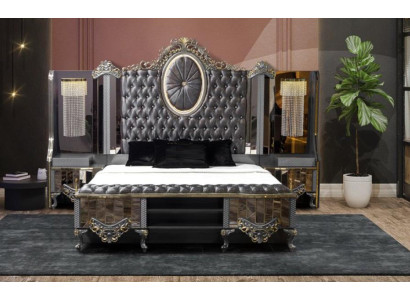 Garnitur Schlafzimmer Doppel Luxus Bett Klassische Schwarz Set 3tlg.