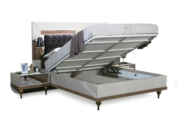 Schlafzimmer Set Bett 2x Nachttische Textil Kleiderschrank Modern 4tlg.