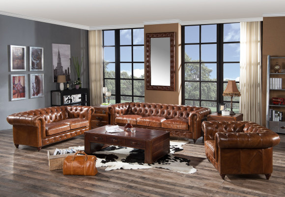 Design Club Lounge 4 Sitzer Sofa Ledersofa Dreisitzer Vintage Leder Chesterfield