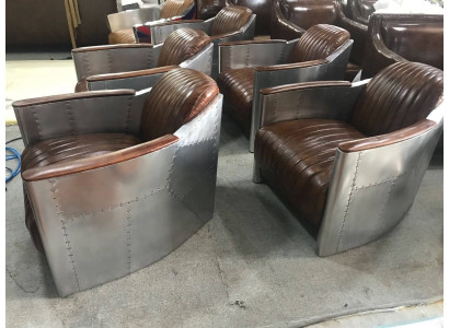 Sessel Echtleder Couch Sofa Flugzeug club Lounge Retro Aviator Vintage Aluminium