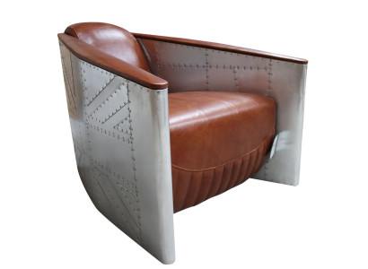 Sofa Sessel Echtleder Couch club Lounge Aviator Vintage Aluminium Flugzeug Retro