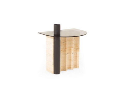 Beistelltisch mit Glasplatte in Beige Farbe Modern Wohnzimmer Neuheit
