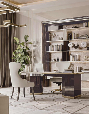 Schreibtisch 2 Stühle Drehbarer Sessel Arbeitszimmer Italienische Möbel Set 4tlg