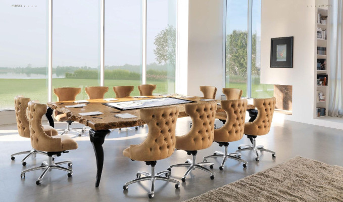 Bürostuhl Holz Chef Sessel Chesterfield Italien Möbel Braun Drehbar Braun Neu