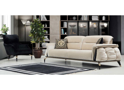 Luxus 2tlg Wohnzimmer Set Sofa 3-Sitzer mit sessel Modernes Design Couch