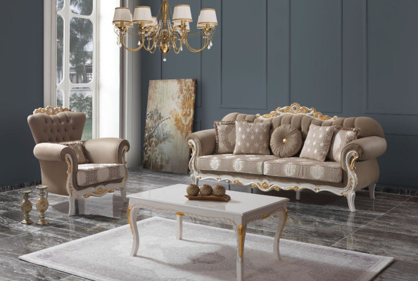 Couchgarnitur Sofagarnitur Polstersofa Stoffsofa Dreisitzer Braun Set Sofa