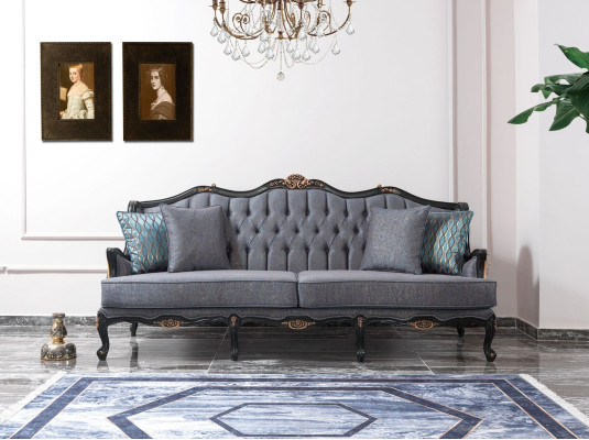 Sofa Sofagarnitur Couch Stoffsofa Polstersofa Grau Chesterfield Set