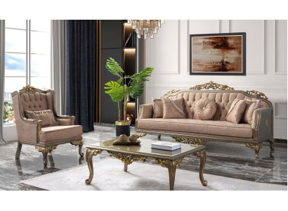 Luxus Komplette Couchgarnitur Sofagarnitur Stoffsofa Beige Polstersofa