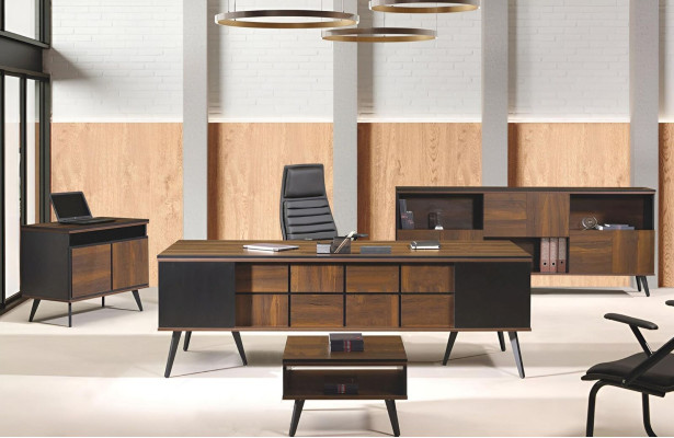 Komplette Arbeitszimmermöbel Schreibtisch Bürotisch 4tlg Holz Braun