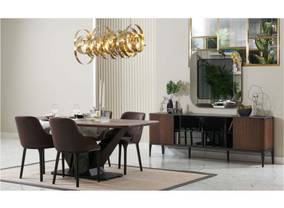Essecke Essgruppe Esszimmermöbel Set Esszimmer 9tlg Holz Braun Tisch