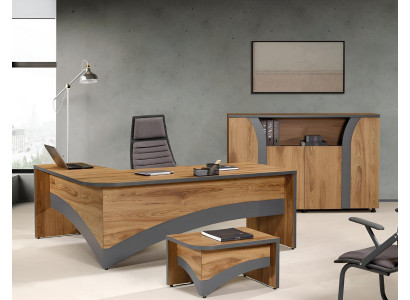 Garnitur Büro Eckbürotisch Bürotisch Set 3tlg Holz Büromöbel Braun