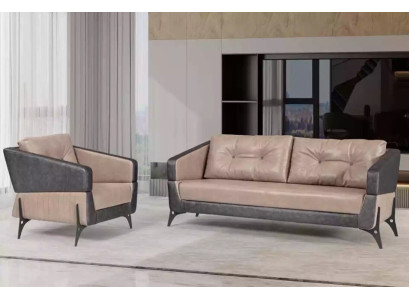 Luxus Sofagarnitur Sofa Beige Arbeitszimmer Sessel Dreisitzer Sitzer 