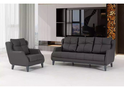 Schwarze Sofagarnitur Sessel Zweisitzer Luxus Modernes Set Polstersitz 2+1
