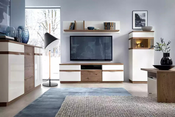 TV Ständer Fernseher Wand Wohnwand Low board weiß Hochglanz tv Ständer