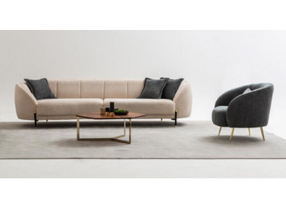 Modern Sessel Polster Sofa 3 Sitzer Beige Hochwertig Sofas Design Textil neu