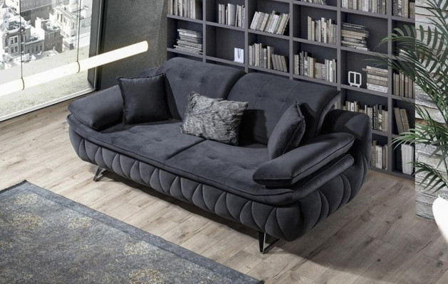 Wohnzimmer-Set 3tlg Schwarz Weiß 2x Sofas mit Sessel Modern Design Textil