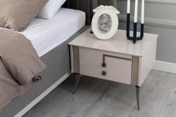 Beiger Nachttisch Schlafzimmer Holzmöbel Holzkonsole Luxus Nachttische