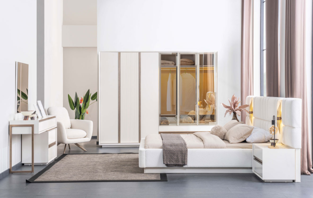 Weißer Kleiderschrank Schlafzimmer Schrank Robuster 6 türiger Glasschrank