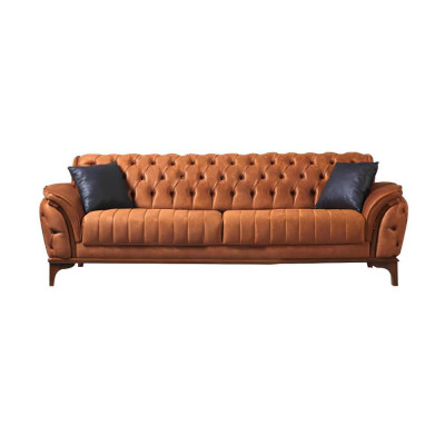 Schwarz-Orange Chesterfield Sofagarnitur Wohnzimmer Couchen Sessel 4tlg