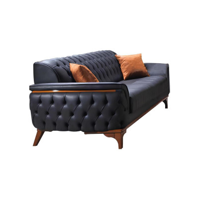 Schwarz-Orange Chesterfield Sofagarnitur Wohnzimmer Couchen Sessel 4tlg