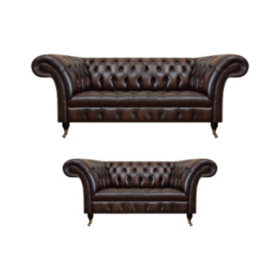 Chesterfield Braun Sofa Set Dreisitzer Sofa Couch Zweisitzer Wohnzimmer Neu