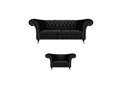 Schwarz Komplett Chesterfield Polstersitz Einrichtung Luxus Wohnzimmer