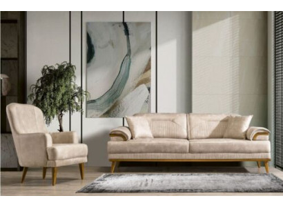 Beige Wohnzimmer Sitzgarnitur Designer Sofagarnitur Polster 3+1 Sitzer