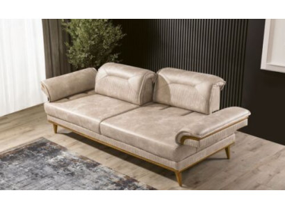 Designer Beiger 3-Sitzer Wohnzimmer Sitzcouch Luxuriöse Textil Sitzmöbel