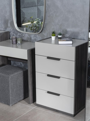 Grau-Weiße Edle Kommode Schlafzimmer Designer Holz 4-Schubladen Möbel