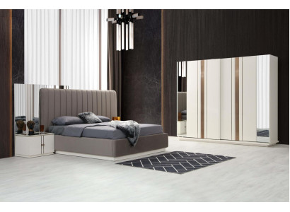 Bett Nachttisch Kleiderschrank 4 tlg. Schlafzimmer Set Design Modern