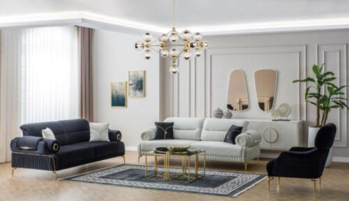 Couchgarnitur Dreisitzer Sessel Couch Polstersofa Stoffsofa Blau 3tlg