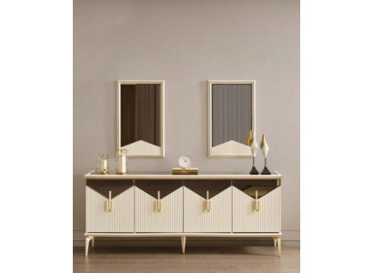 Luxus Sideboard Anrichte Schrank Kommode Holzschrank Holz Beige Gold